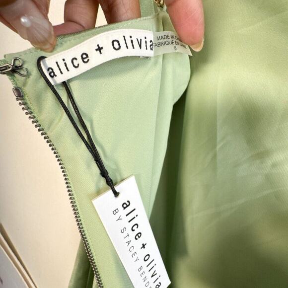 Alice + Olivia Harmony Chain Strap Seafoam Green Drapey Slip Dress NWT Size 8 - Picture 11 of 14